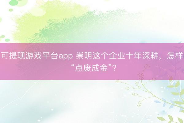 可提现游戏平台app 崇明这个企业十年深耕,怎样 “点废成金”?