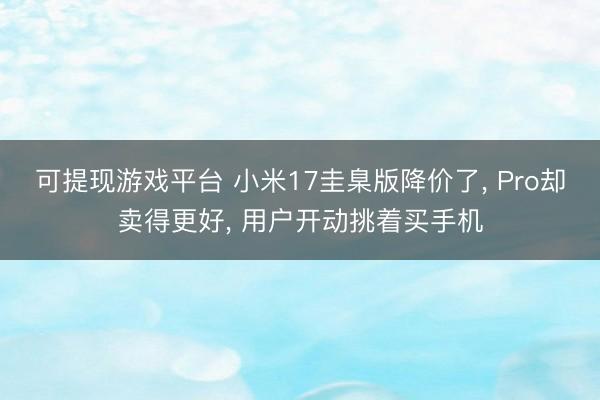 可提现游戏平台 小米17圭臬版降价了， Pro却卖得更好， 用户开动挑着买手机