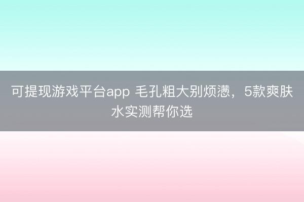 可提现游戏平台app 毛孔粗大别烦懑，5款爽肤水实测帮你选