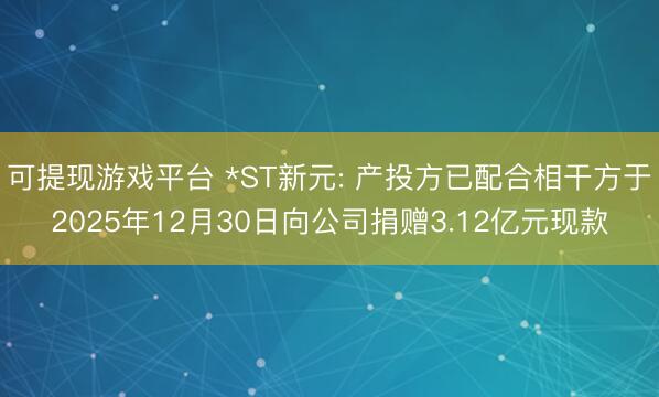 可提现游戏平台 *ST新元: 产投方已配合相干方于2025年12月30日向公司捐赠3.12亿元现款