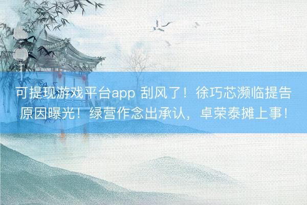 可提现游戏平台app 刮风了!徐巧芯濒临提告原因曝光!绿营作念出承认,卓荣泰摊上事!